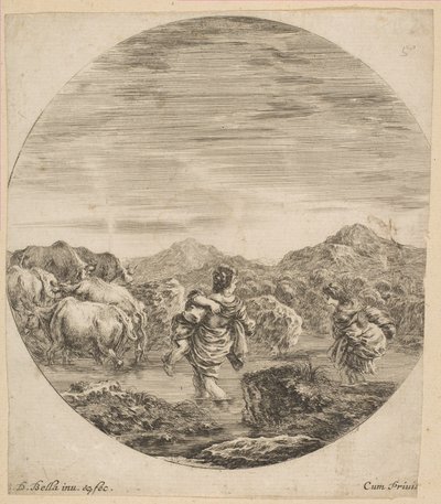 Zwei Frauen überqueren einen Bach, ca. 1646 von Stefano della Bella