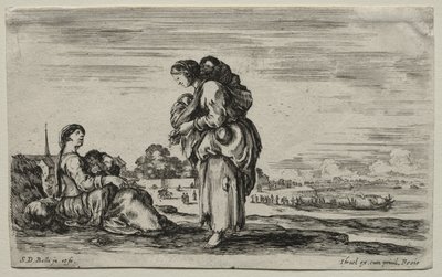 Verschiedene Figuren und Landschaften: Zwei Mütter unterhalten sich, 1649 von Stefano della Bella