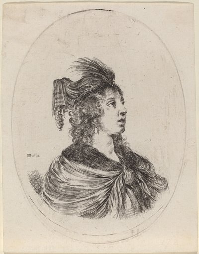 Frau mit gefiedertem Turban, nach rechts gewandt von Stefano della Bella