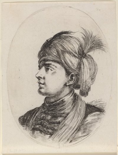 Junger Mohr mit Federnturban, nach links gewandt von Stefano della Bella
