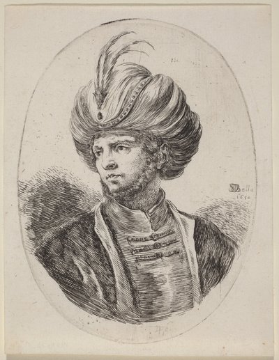 Junger Mohr mit leichtem Bart und Federturban, nach links gewandt von Stefano della Bella