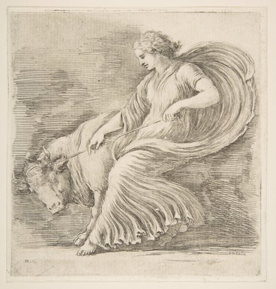 Junge Frau versucht, einen Stier zu stoppen, ca. 1660 von Stefano della Bella