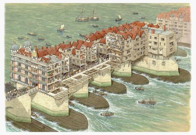 Alte London Bridge (zentraler Teil), ca. 1580-1600 von Stephen Conlin