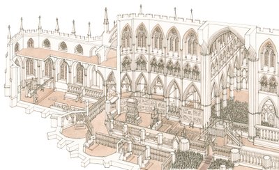 Der Chor der Westminster Abbey zur Zeit der Krönung von König Heinrich IV. im Jahr 1399 von Stephen Conlin