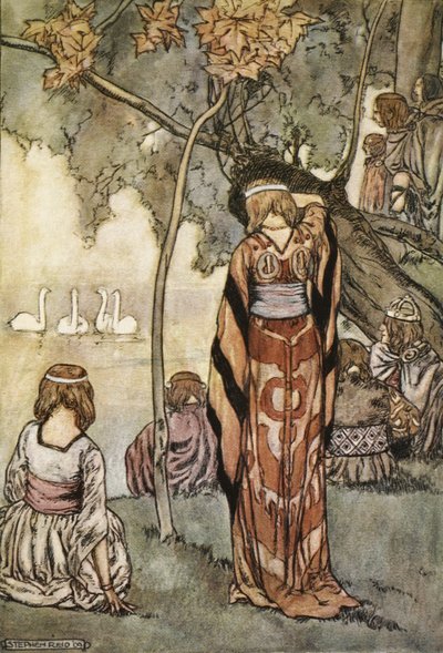 Sie machten ein Lager und die Schwäne sangen für sie, Illustration aus 