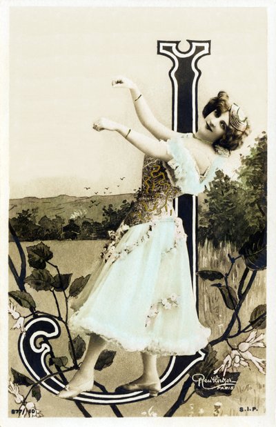 J: Lucette De Berny, Künstlerin aus der Belle Époque - Alphabet in Postkarte von Studio Reutlinger