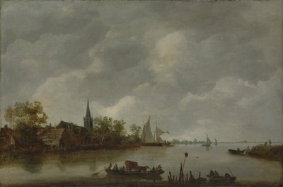 Flussansicht mit Dorfkirche von Style of Jan van Goyen