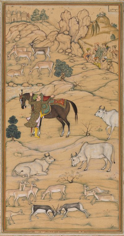 Akbar besteigt sein Pferd, Seite aus dem Chester Beatty Akbar Nama Geschichte von Akbar von Sur Das Gujarati