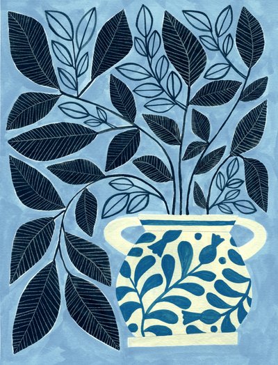 Laub in blauer Vase von Susan Black