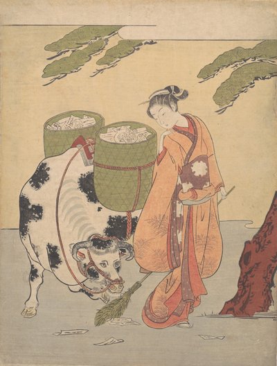 Eine Frau fegt ihre Liebesbriefe auf, 1725-1770 von Suzuki Harunobu