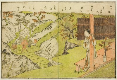 Doppelseitige Illustration aus Band 1 von "Bilderbuch der Frühlingsbrokate" von Suzuki Harunobu