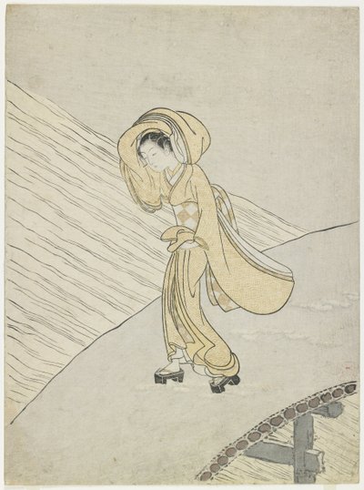 Mitate des Gedichts von Fujiwara no Teika über die Überquerung des Sano, 1765 von Suzuki Harunobu