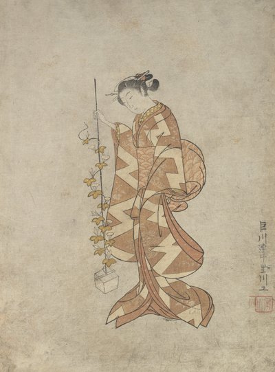 Moderne Darstellung der Dichterin Kaga no Chiyo, ca. 1765 von Suzuki Harunobu