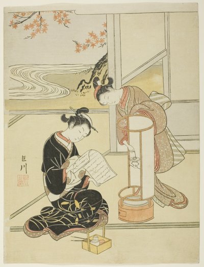 Das Abendglühen einer Lampe (Andon no sekisho), aus der Serie "Acht Ansichten des Salons (Zashiki hakkei)" von Suzuki Harunobu