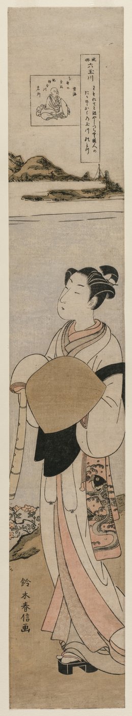 Der Priester Kukai am Tama-Fluss am Berg Koya (aus der Serie Die sechs Tama-Flüsse im Alltag) von Suzuki Harunobu