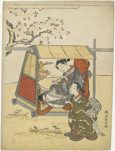 Junge Frau betrachtet Kirschblüten als Mitate von Lady Nakanokimi, ca. 1767 von Suzuki Harunobu