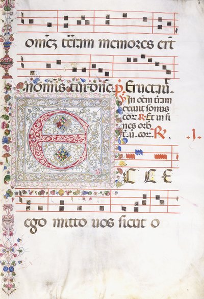 Ein großes verziertes Initial "E", ca. 1500 von Swiss School