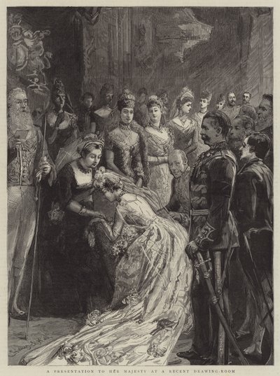 Eine Vorstellung bei Ihrer Majestät bei einem kürzlichen Empfang von Sydney Prior Hall