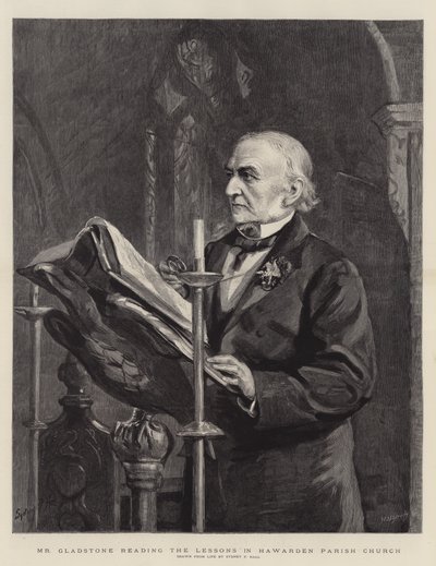 Mr. Gladstone liest die Lektionen in der Pfarrkirche von Hawarden von Sydney Prior Hall
