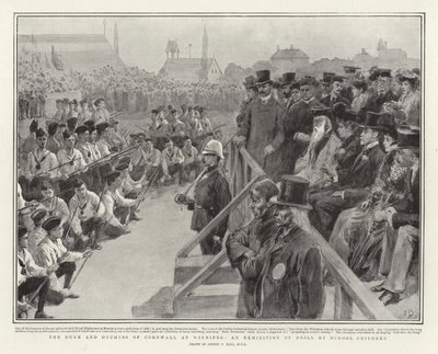 Der Herzog und die Herzogin von Cornwall in Winnipeg, eine Ausstellung von Drillübungen durch Schulkinder von Sydney Prior Hall