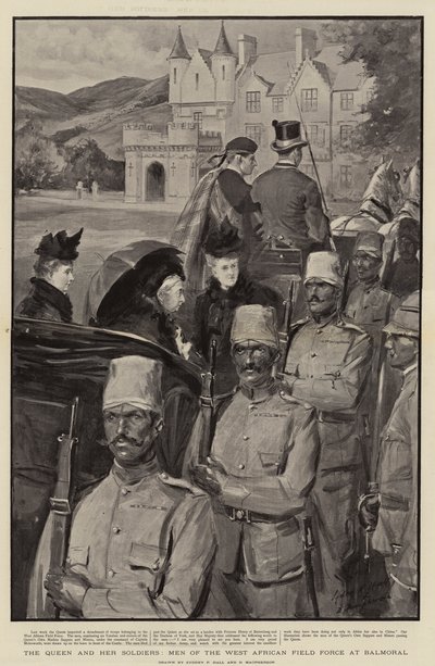 Die Königin und ihre Soldaten, Männer der westafrikanischen Feldtruppe in Balmoral von Sydney Prior Hall