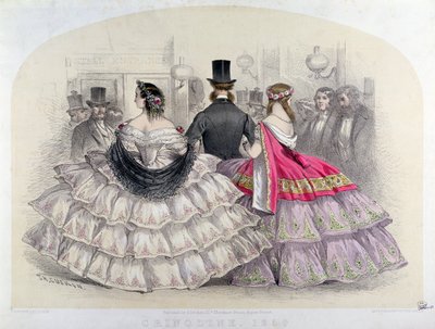 Damen in Reifröcken an der Royal Italian Opera, Covent Garden, 1859 (Farbstich) von T. H. Guerin