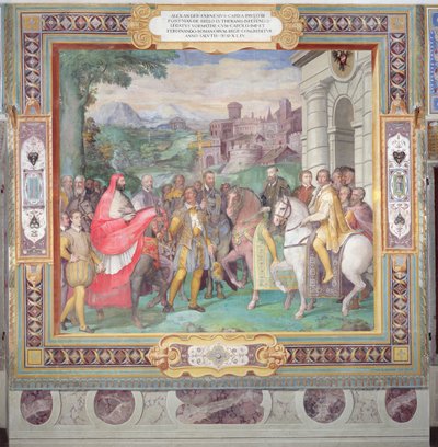 Karl V. (1500-58) mit Alessandro Farnese (1546-92) in Worms, aus der 