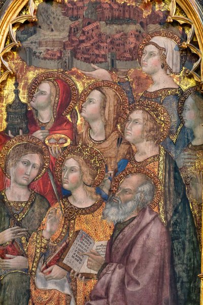 Verschiedene Heilige, die die Madonna anbeten, Triptychon der Himmelfahrt von Taddeo di Bartolo