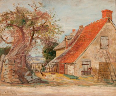 Landschaft mit Haus und Geflügel von Tadeusz Makowski