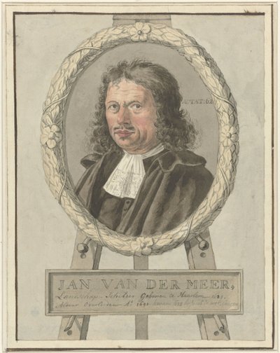 Porträt von Johannes van der Meer der Ältere, im Lorbeerkranz auf Staffelei von Tako Hajo Jelgersma (possibly)