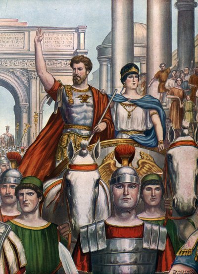 Römische Antike: Kaiser Septimius Severus und seine Frau Julia Domna kehren 193 n. Chr. nach Rom zurück von Tancredi Scarpelli