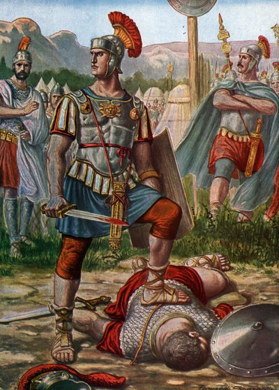 Römische Antike: Konsul Titus Manlius Imperiosus Torquatus besiegt einen Gallier, 361 v. Chr. von Tancredi Scarpelli