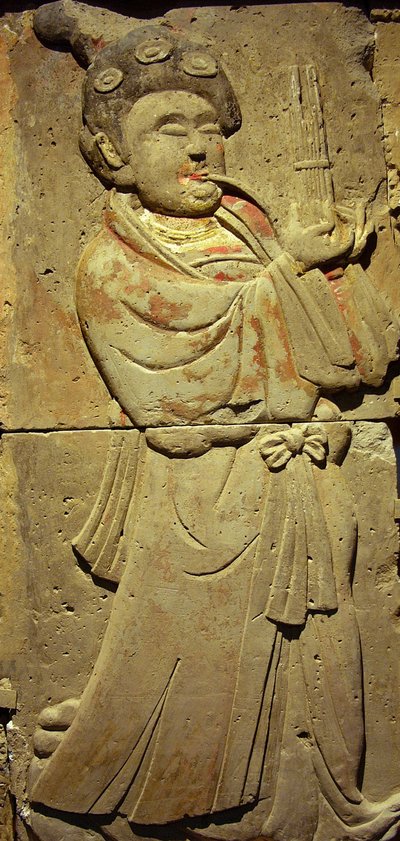 Terrakotta-Stele mit Musiker, Tang-Dynastie von Tang Dynasty Chinese School