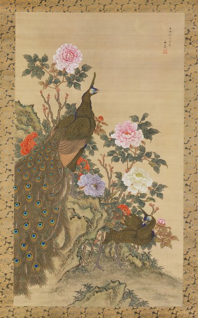Pfauen und Pfingstrosen, 1820 von Tani Buncho