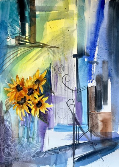 Lebendige abstrakte Sonnenblumen von Tanya Lundmark
