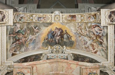 Christus in Herrlichkeit mit Saint Gaudentius und im Bogen Zacharias, Moses und König David von Tanzio da Varallo