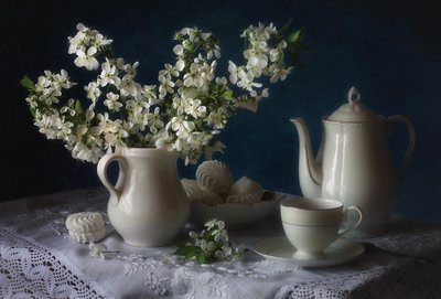 Weiße Blüten Teezeit von Tatyana Skorokhod
