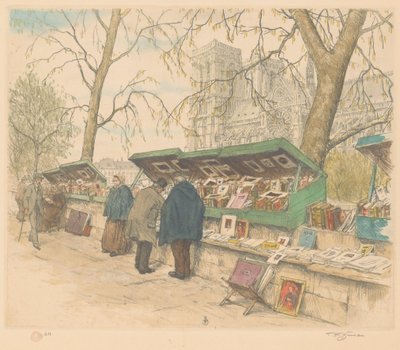 Bücherstände am Quai de Montebello, die Notre-Dame im Hintergrund von Tavík František Šimon (signed by artist)