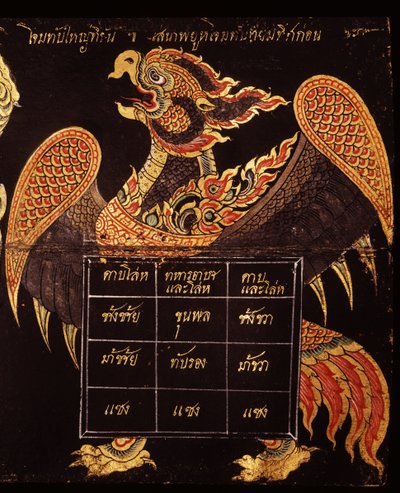 Blatt eines Manuskripts über thailändische Militärkunst, das das Bild eines Garuda darstellt, 1815 von Thai School