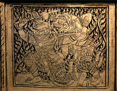 THAI-KUNST: Eine Episode im „Ramayana“. Buchschrank, Bangkok-Stil von Thai School