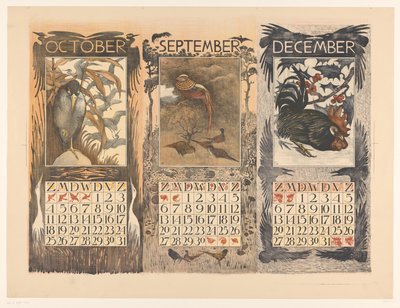 Kalender für Oktober, September und Dezember 1903 von Theo van Hoytema