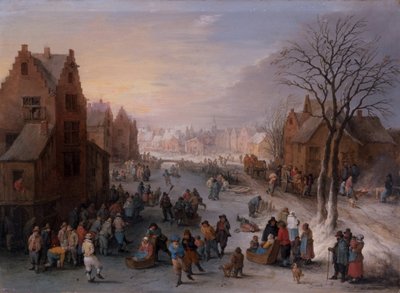 Eine Winterstadtlandschaft mit zahlreichen Figuren von Theobald Michau