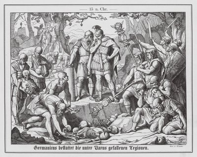 Germanicus begräbt die Leichen der römischen Soldaten, die in der Schlacht im Teutoburger Wald sechs Jahre zuvor getötet wurden von Theodor Grosse