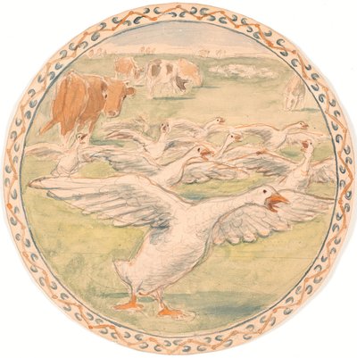 Weidende Kühe und schnatternde Gänse (Entwurf für eine Keramikschale) von Theodor Philipsen