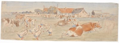 Kühe und Gänse bei Nyværk auf Saltholm (Entwurf zur Dekoration einer Punschschale) von Theodor Philipsen