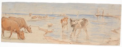 Kühe und Kälber nahe der Einschiffungsstelle auf Saltholm (Entwurf zur Dekoration einer Punschschale) von Theodor Philipsen