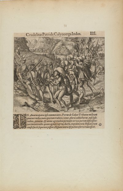 Crudelitas Petride Calyce Erga Indos. III. (aus dem Buch, Americae, Teil vier) von Theodor de Bry