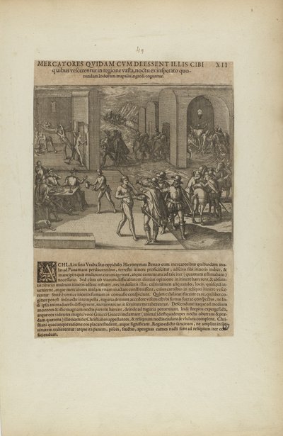 Mercatores Quidam cum Deessent Illis Cibi/Quibus Vescerentur in... (aus Buch, Americae, Teil fünf) von Theodor de Bry