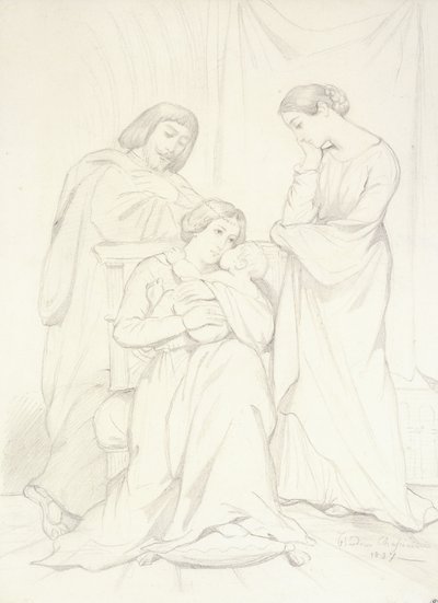 Vermutliches Porträt des Comte Oscar de Ranchicourt und seiner Familie in Troubadour-Kostümen von Théodore Chassériau