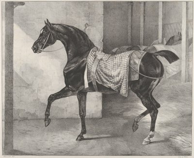 Schwarzes Pferd im Stall angebunden von Theodore Gericault